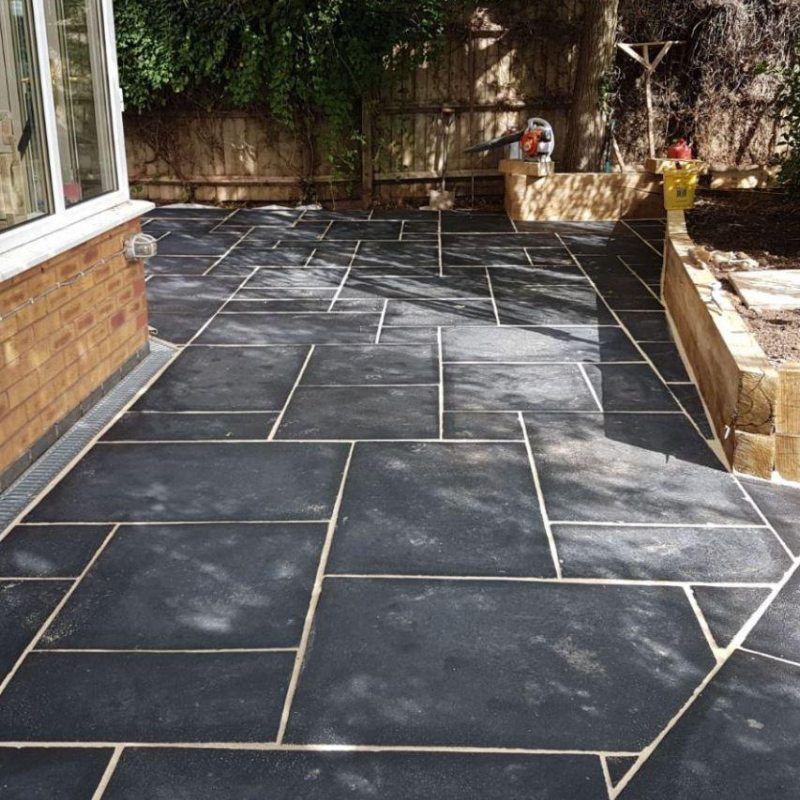 Kota Black - Limestone Sawn Edge Paving Slabs - Mixed Size