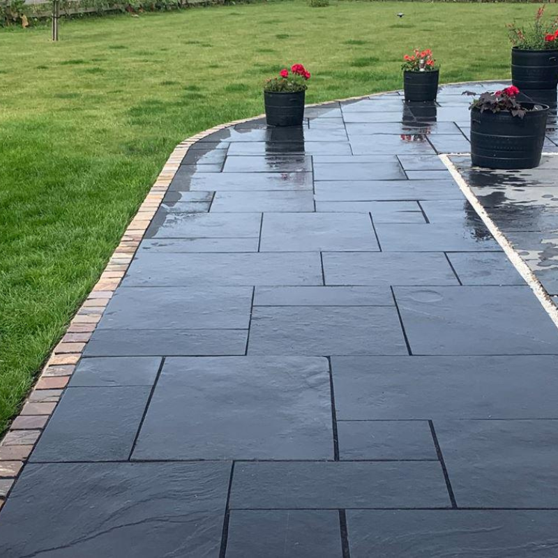 Kota Black - Limestone Sawn Edge Paving Slabs - Mixed Size