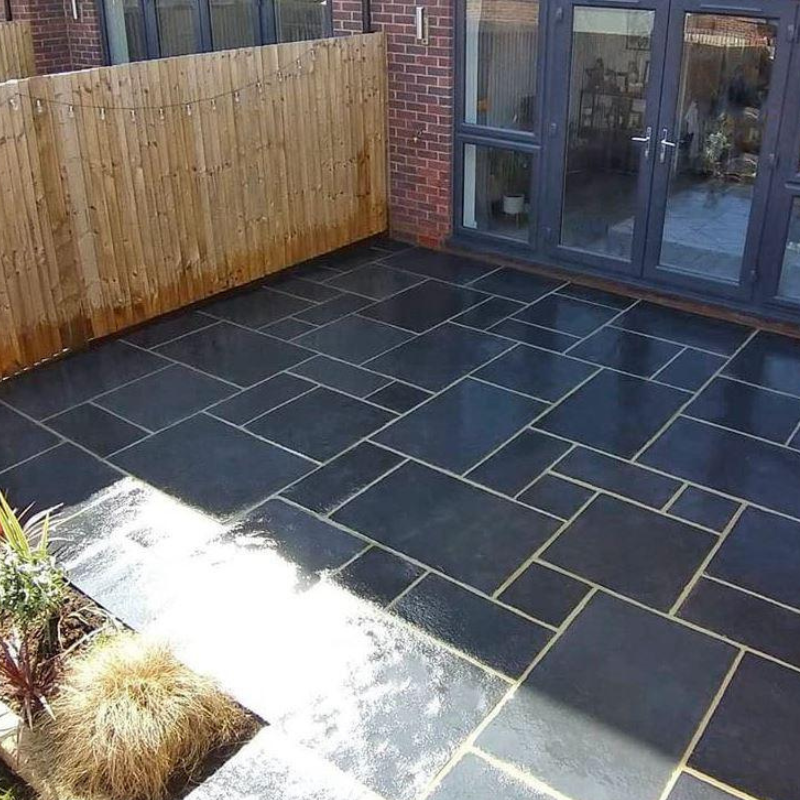 Kota Black - Limestone Sawn Edge Paving Slabs - Mixed Size