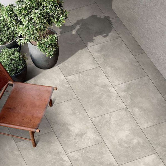 Limestone Ash - Porcelain Paving Slabs (600-900x600mm)