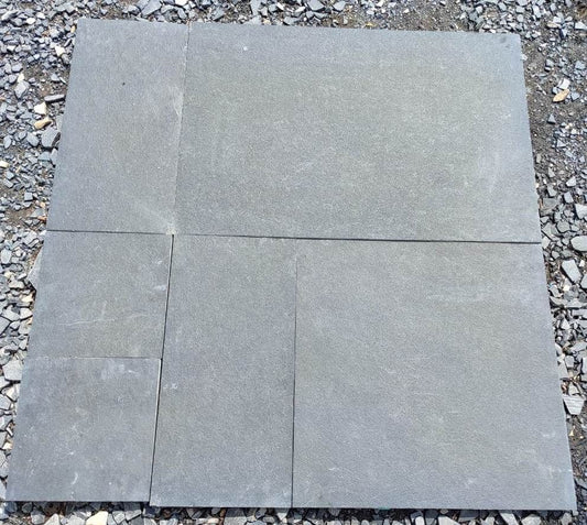 Kota Black limestone paving slabs on ground dry