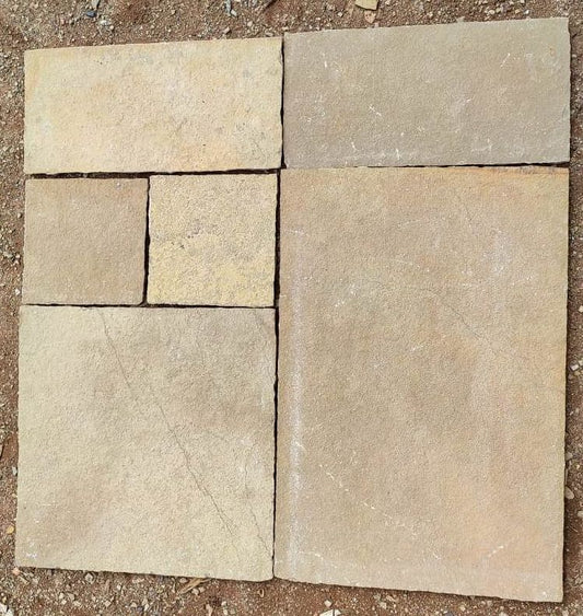 Kota Yellow limestone paving slabs on ground dry