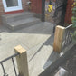 County Gris porcelain paving slabs on patio with steps