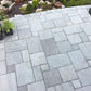 Kandla Grey Sandstone Paving Slabs in mixed sizes by rockery