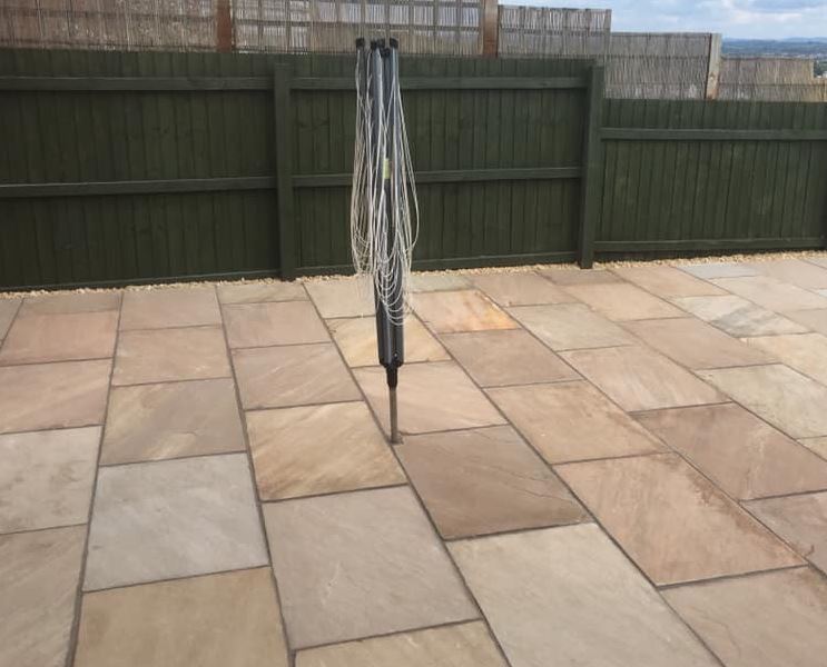 Raj Green sandstone paving slabs on patio